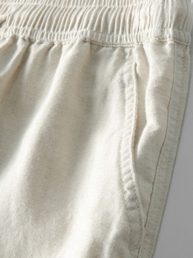 Johnny Collar Striped Open Knit Polo & Straight Leg Linen Pants