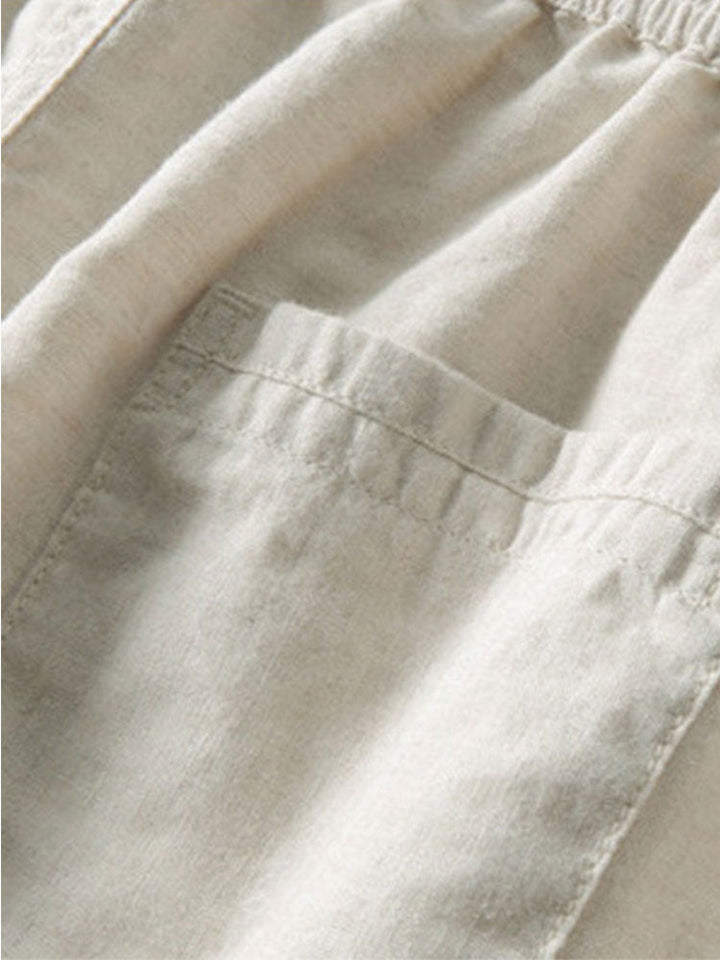 Stripe Button Up Knit Shirt & Straight Leg Linen Pants