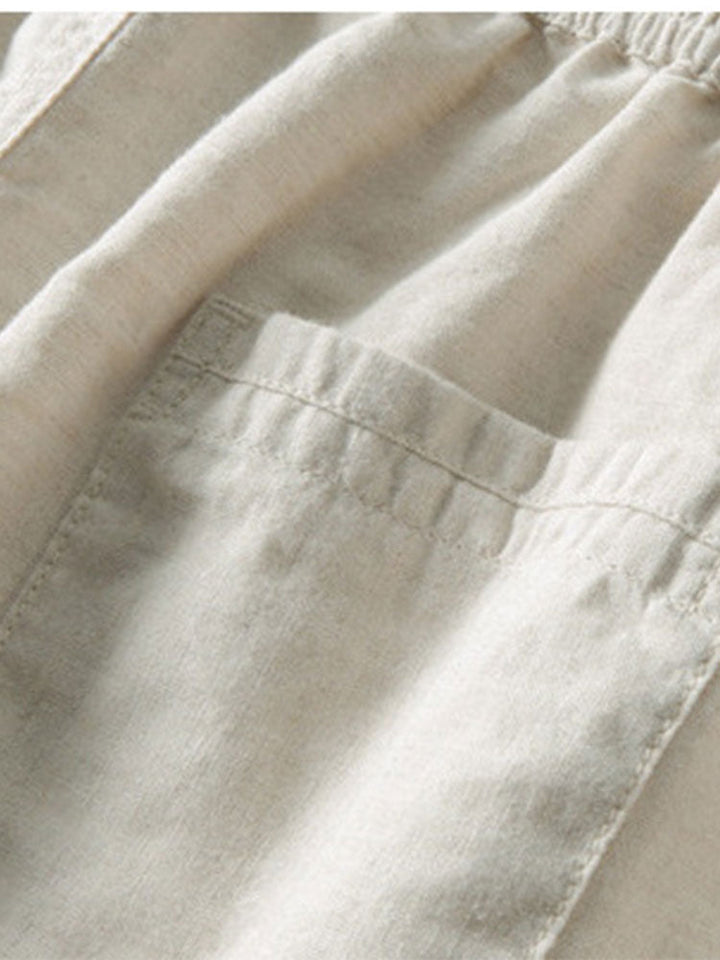 Linnen Rayon Mix Knopen Shirt & Rechte Pijpen Linnen Broek