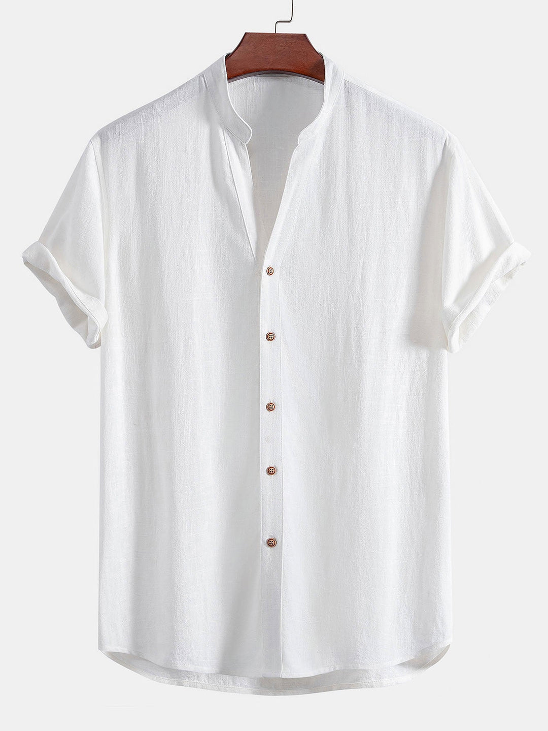 Linen and Rayon V-Neck Short Sleeve Shirt