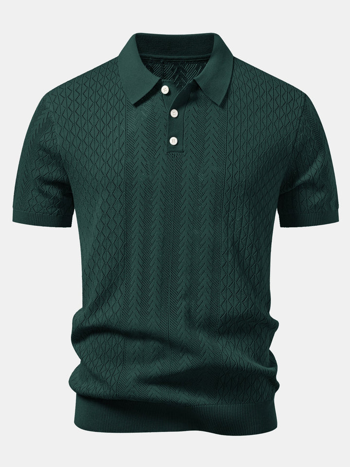 Geometric Jacquard Open Knit Polo & Straight Leg Ribbed Pants