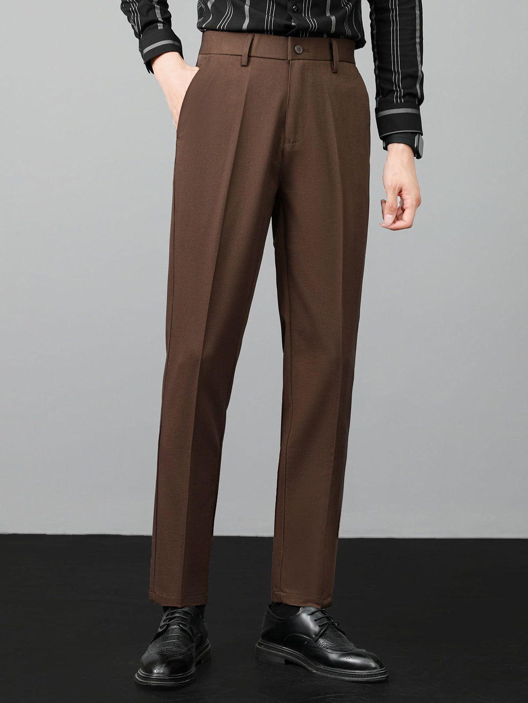 Twisted Jacquard Crew Neck Button Up Knit Shirt & Slim Fit Tapered Trousers