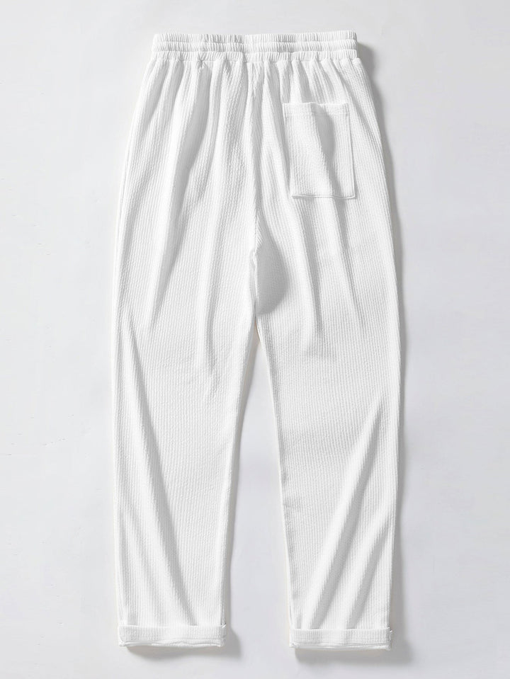 Geometric Jacquard Open Knit Polo & Straight Leg Ribbed Pants
