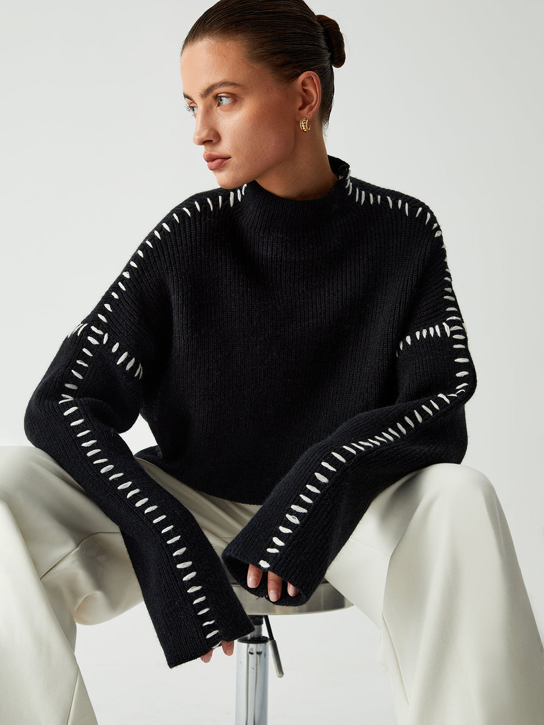 Alma | Oversized Turtleneck Sweater with Textured Details