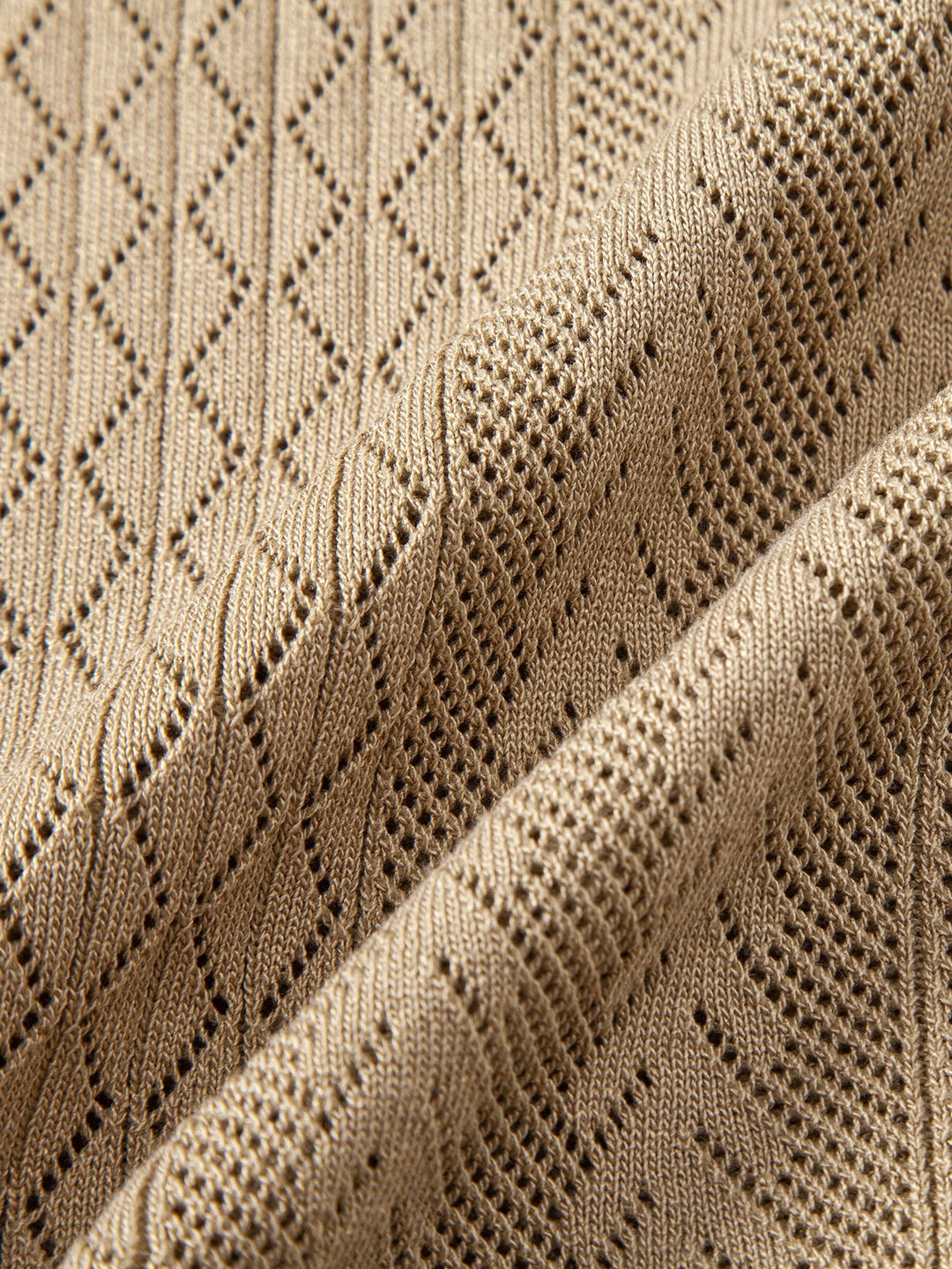Geometric Jacquard Open Knit Polo & Straight Leg Ribbed Pants