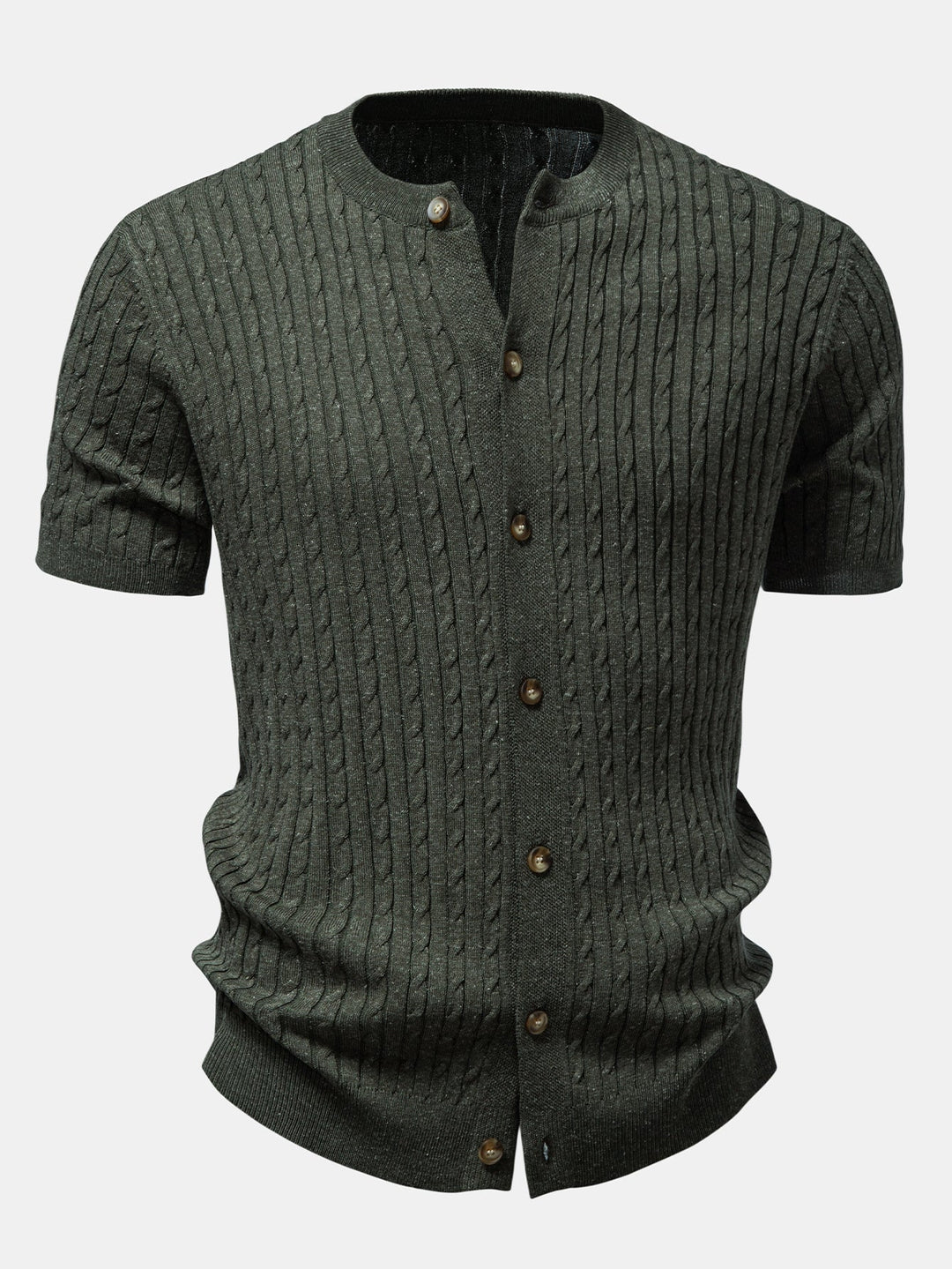 Twisted Jacquard Crew Neck Button Up Knit Shirt & Slim Fit Tapered Trousers