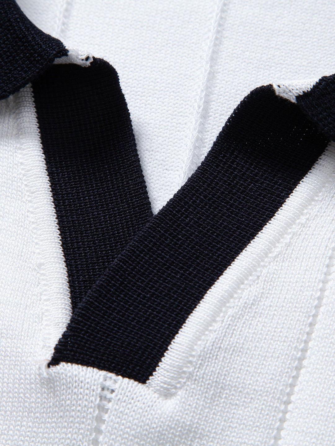Contrast Trim Ribbed Johnny Collar Knit Polo & Elastic Waist Straight Leg Trousers