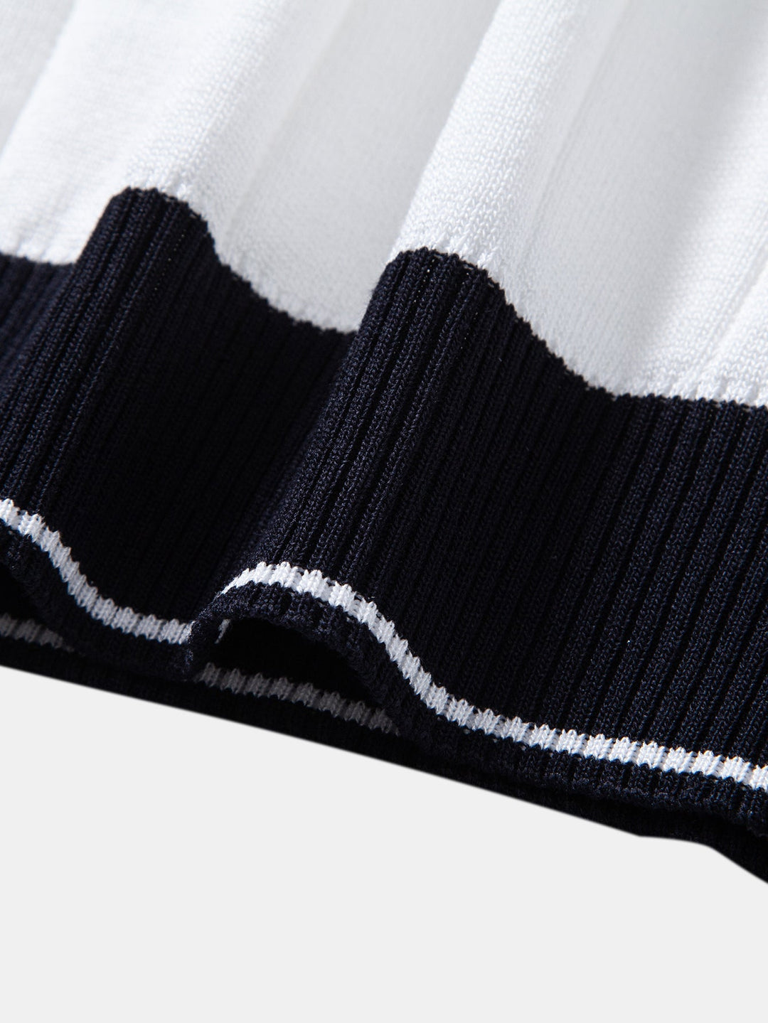 Contrast Trim Ribbed Johnny Collar Knit Polo & Elastic Waist Straight Leg Trousers
