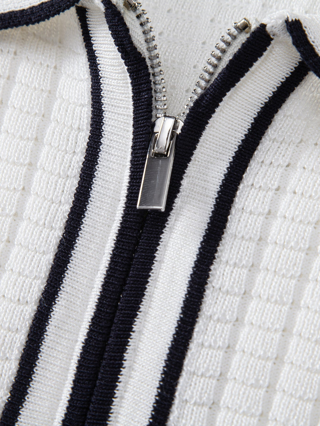 Contrast Trim Waffle Zipper Knit Polo & Slim Fit Tapered Trousers