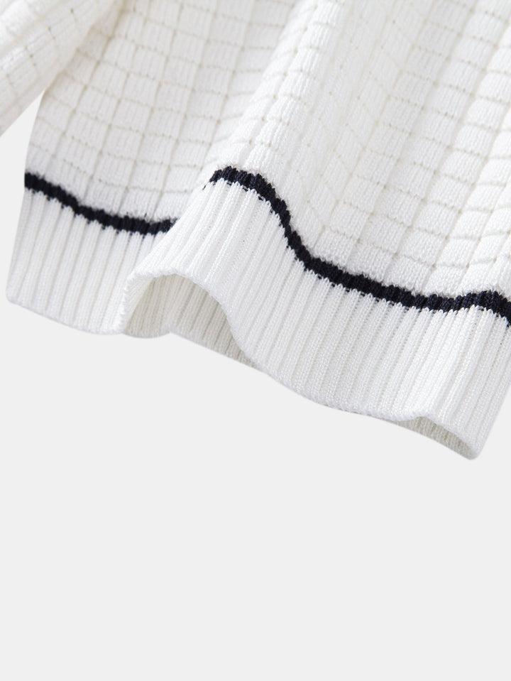 Contrast Trim Waffle Zipper Knit Polo & Slim Fit Tapered Trousers