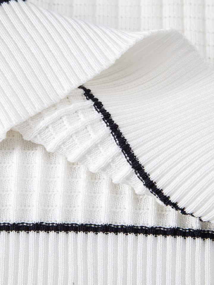 Contrast Trim Waffle Zipper Knit Polo & Slim Fit Tapered Trousers