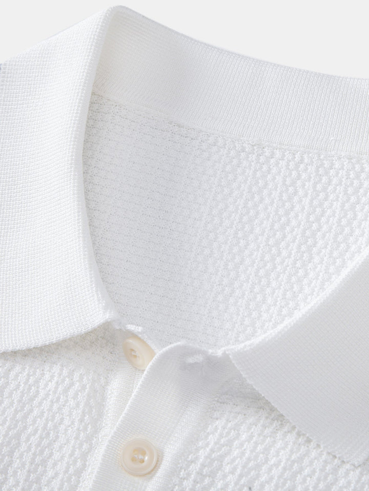 Contrast Textured Knit Polo & Slim Fit Tapered Trousers