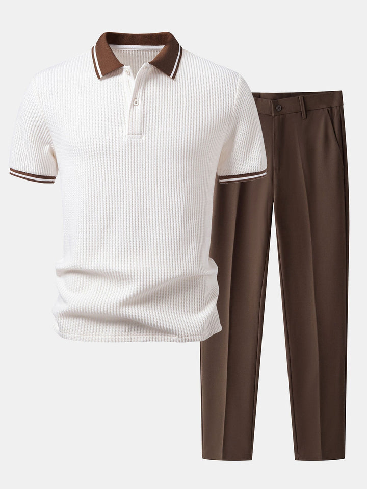 Contrast Stripe Trim Waffle Polo & Slim Fit Tapered Trousers