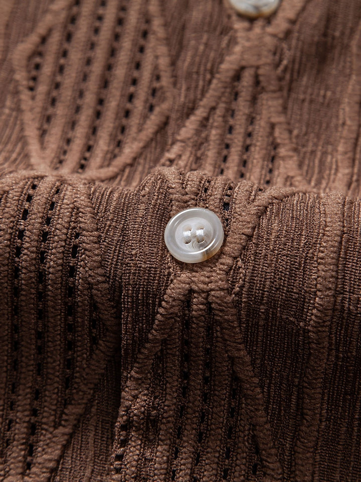 Geometrisch Jacquard Cubaanse Shirt & Rechte Linnen Broek