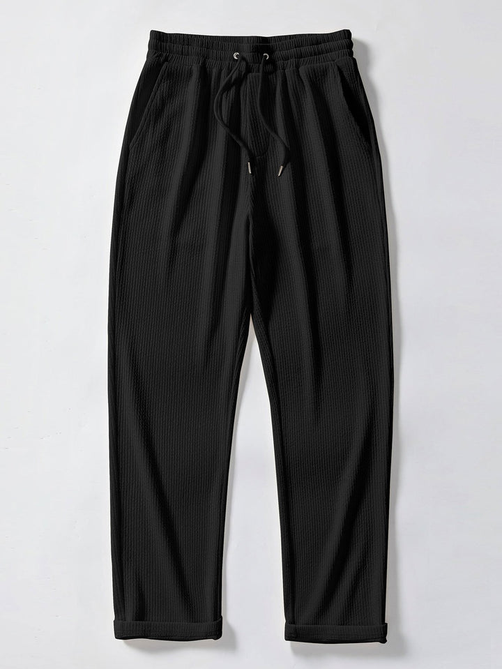 Geometric Jacquard Open Knit Polo & Straight Leg Ribbed Pants